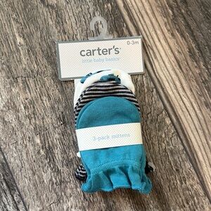 Carter's Baby boys 3-Pack Scratch Mittens (0-3 MONTHS) cotton blue stripes new